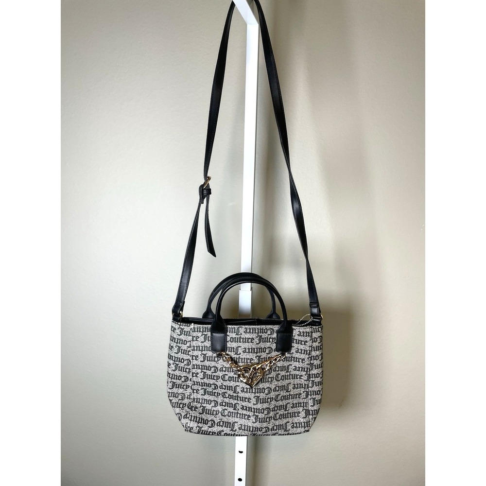Juicy‎ Couture Paparazzi Mini Tote Bag Purse Black Gray Shoulder Gothic Print